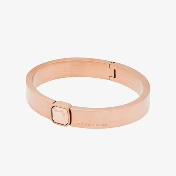 Michael Kors Rose Gold Pink Gold-tone Brushed Hinge Bracelet - Picture 1 of 3